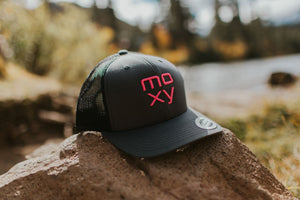 Moxy Trucker Hat in Charcoal Grey and Pink